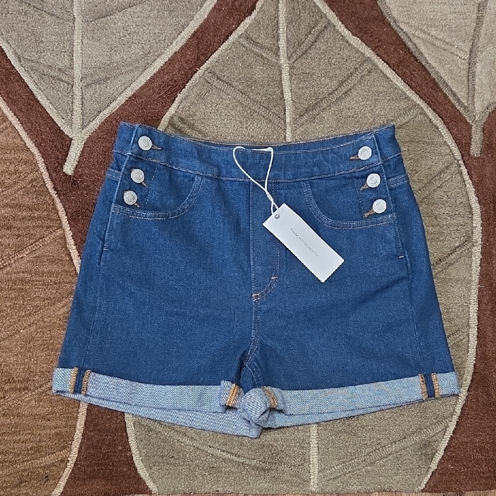 French Connection Blue Jean Shorts with Button Detail